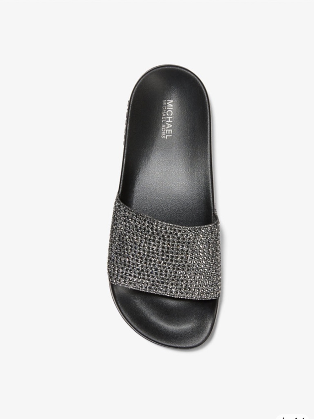 MICHAEL Michael Kors Black Slide Sandal with Gunmetal Crystal Strap